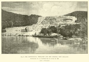 Die Rotomahana-Terrassen und heißen Quellen, Neuseeland, zerstört durch ein Erdbeben am 10. Juni 1886 von English School