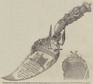 Der königliche Besuch in Liverpool, der Kelle präsentiert an Seine Königliche Hoheit Prinz Albert bei der Grundsteinlegung des 