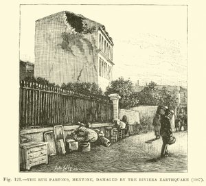 Die Rue Partono, Mentone, beschädigt durch das Riviera-Erdbeben 1887