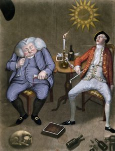 Der solide Genuss von Flasche und Freund, 1774 (Farblithografie mit Gouache erhöht) von English School