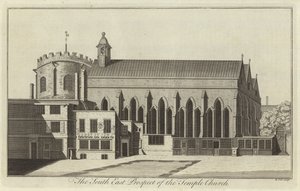 Die Südostansicht der Temple Church, London von English School