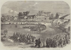 Das Frühlingstreffen in Yokohama, Rennen japanischer Offiziere, der Start (Gravur) von English School