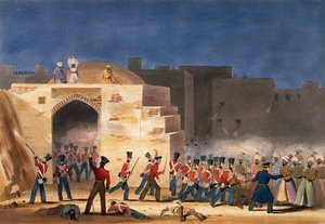 Der Sturm auf Ghuznee, Innenansicht des Tors im Jahr 1839, Erster Anglo-Afghanischer Krieg