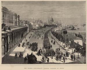 Die Themse-Uferpromenade, Blick auf St. Pauls von English School