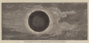 Die totale Sonnenfinsternis, gesehen von Gibraltar durch das Teleskop (Stich) von English School
