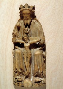 Die Dreifaltigkeit Gott versucht seinen Sohn Jesus am Kreuz. Skulptur in Alabaster der englischen Schule. 15. Jahrhundert Paris, Nationalmuseum des Mittelalters, Thermes de Cluny von English School