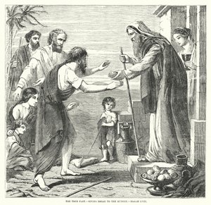 Das wahre Fasten, Brot den Hungrigen geben, Jesaja LVIII (Gravur) von English School