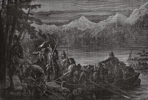 Die Waldenser überqueren den Genfersee bei Nacht, Illustration aus Die Geschichte des Protestantismus von James Aitken Wylie, veröffentlicht 1878 von English School