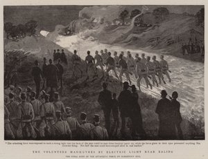 Die Freiwilligen-Manöver bei elektrischem Licht in der Nähe von Ealing (Lithografie) von English School