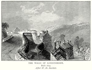 Die Mauern von Londonderry (Gravur) von English School