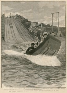 Die Worlds Water Show in Earls Court, London; Captain Boytons Wasserrodelbahn in Aktion von English School