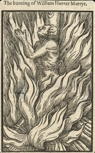Die Verbrennung von William Hunter, Märtyrer (Gravur) von English School