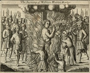 Die Verbrennung von William Hunter, Märtyrer (Gravur) von English School