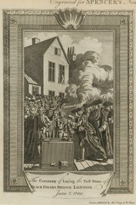 Die Zeremonie der Grundsteinlegung der Blackfriars Brücke von English School