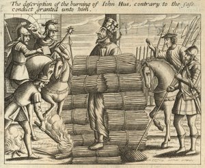 Die Beschreibung der Verbrennung von Jan Hus, entgegen dem ihm gewährten Geleitbrief von English School