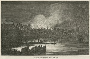 Die Zerstörung von Hungerford Hall durch Feuer, Strand, London von English School