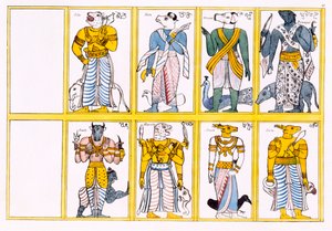 Die Teufel, einschließlich Ayimane, Sooniyan und Calloo-Coomare, aus Die Geschichte und Lehre des Buddhismus von Edward Upham, 1829