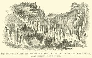 Die Erdsäulen oder Pyramiden im Finsterbachtal, nahe Bozen, Südtirol von English School