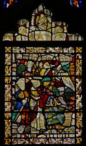 Das Ostfenster, das den heiligen Johannes auf Patmos und Engelmusiker im Baldachin darstellt von English School