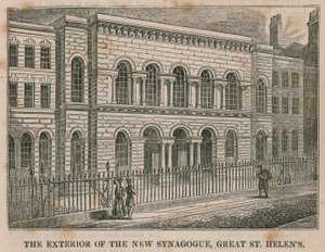 Das Äußere der neuen Synagoge, Great St Helens, London von English School