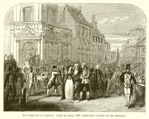Der erste Tag der Freiheit. Szene in Paris, 1789, nach der Eroberung der Bastille von English School