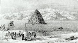 Die Haubitze am Pyramidensee im Januar 1844, aus Report of the Exploring Expedition to the Rocky Mountains in 1842 and to Oregon and North Carolina in 1843-44 von John C. Fremont, veröffentlicht 1845 von English School
