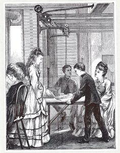 Die Instrumente zur Nachrichtenübermittlung im Post Office Telegraph Headquarters, Telegraph Street, London, aus The Graphic, 1871 von English School
