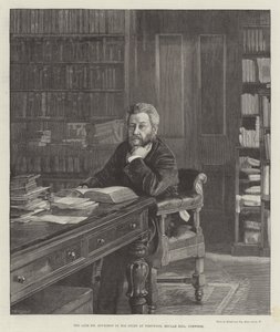 Der verstorbene Mr. Spurgeon in seinem Arbeitszimmer in Westwood, Beulah Hill, Norwood (Gravur) von English School