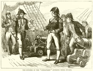 Die Offiziere der Chesapeake bieten ihre Schwerter an von English School