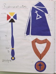 Die Robe (mit dem Symbol des Ordens) und die Insignien des Lehrers (Praemonstrator) des Hermetischen Ordens der Goldenen Morgenröte, ca. 1895