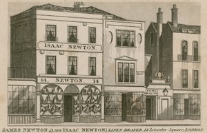 Das Schaufenster von Isaac Newton, Leinenhändler, 14 Leicester Square, London von English School