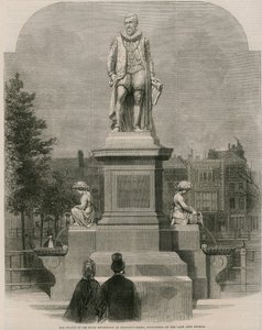 Die Statue von Sir Hugh Myddleton am Islington Green (Gravur) von English School