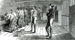 Der Waschraum unter Deck - verurteilte Gewerkschafter werden nach Australien transportiert, illustriert in Die Märtyrer von Tolpuddle, veröffentlicht vom Gewerkschaftskongress, 1834 von English School