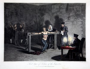 Dritte Stufe der Folter der Inquisition, graviert von L.C. Stadler, veröffentlicht von Cadell & Davies, London, ca. 1813