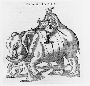 Thomas Coryate (ca. 1577-1617) auf einem Elefanten, aus Briefe aus Indien in Coryats Crudities, Band 3, veröffentlicht 1776