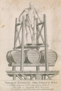 Thomas Topham, der starke Mann, führt eine seiner erstaunlichen Kraftakte in Spitalfields vor, 28. Mai 1741 von English School