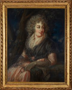 Dreiviertelporträt einer Dame im Kleid des 18. Jahrhunderts von English School