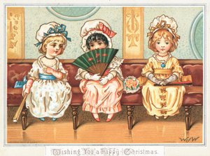 Drei Mädchen warten, Weihnachtskarte von English School