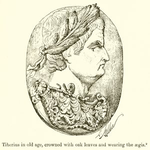 Tiberius im Alter, gekrönt mit Eichenblättern und die Aegis tragend von English School