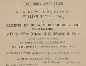 Ticket für einen Vortrag von William Tayler der East India Association von English School
