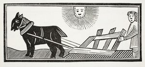 Es ist ein Pflug, der die Eingeweide der Erde für die Aussaat von Korn aufbricht, Illustration aus Chap-books des achtzehnten Jahrhunderts von John Ashton, veröffentlicht 1882 von English School