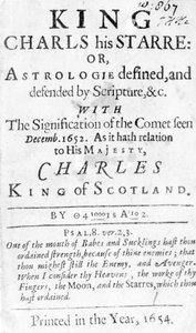 Titelseite für König Karls Stern: Oder, Astrologie definiert und verteidigt durch die Schrift, &c., veröffentlicht 1654 von English School