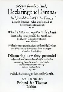 Titelseite Newes from Scotland, Deklaration des verdammenswerten Lebens und Todes von Dr. Fian von English School