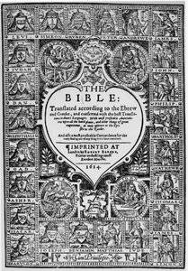 Titelseite der englischen Übersetzung der Genfer Bibel, 1614