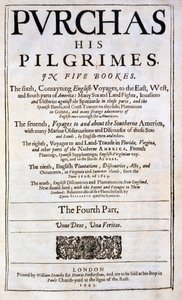 Titelseite von Purchas his Pilgrimes von Samuel Purchas, veröffentlicht 1625 von English School