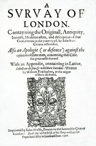 Titelseite zu A Survey of London von John Stow, veröffentlicht 1598 von English School