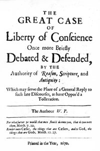 Titelseite zu The Great Case of Liberty of Conscience von William Penn, veröffentlicht 1670 von English School