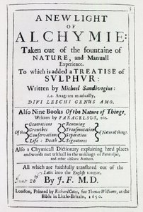 Titelseite zur englischen Ausgabe von A New Light on Alchemy von Michal Sedziwoj, 1650 von English School