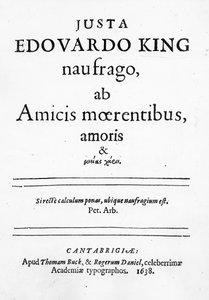 Titelseite zu Justa Edouardo King naufrago ab Amicis moerentibus, amoris & ..., veröffentlicht 1638 (Druck)