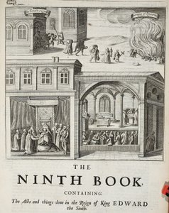 Titelseite zum neunten Buch, Illustration aus Acts and Monuments von John Foxe, neunte Ausgabe, veröffentlicht 1684 von English School